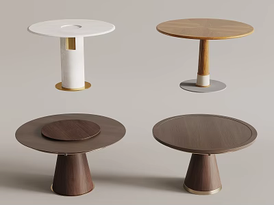 Modern Round Tables With White Stone Light Wood Dark Wood And Cylindrical Bases 3d model