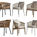 Leisure Chairs with Wicker Design Armrests Black White Wooden Frames and Beige Brown Cushions