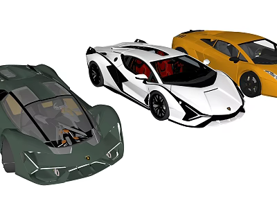 Green White And Yellow Luxury Sports Cars With Sleek Design And Sporty Look 3d model
