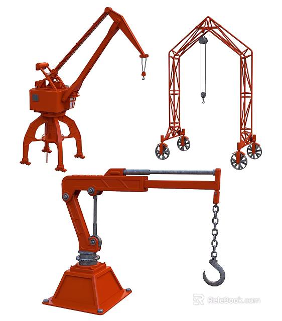 Red Industrial Lifting Equipment With Mobile Cranes And Chain Hooks For Heavy Duty 3d model 