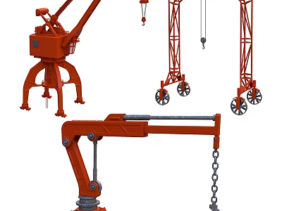 Red Industrial Lifting Equipment With Mobile Cranes And Chain Hooks For Heavy Duty 3d model