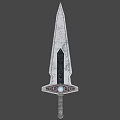 Futuristic Fantasy Sword With Blue Glowing Gem Metal Hilt Guard And Black Handle