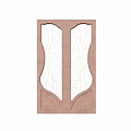 Symmetric Wooden Door With Decorative Carved Patterns And Glass Panels