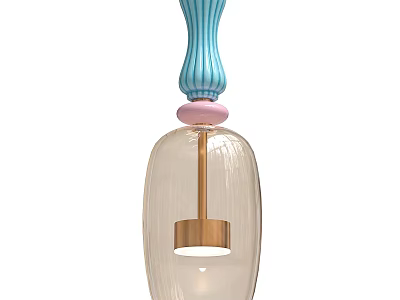 Modern Pendant Light with Turquoise Pink Accents Transparent Glass Bulb Shade and Golden Metal 3d model