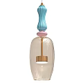 Modern Pendant Light with Turquoise Pink Accents Transparent Glass Bulb Shade and Golden Metal