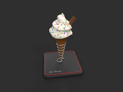 Ice Cream Cone With Whipped Cream Colorful Sprinkles Chocolate Stick On Black Base Le Rêve 3d model