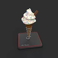 Ice Cream Cone With Whipped Cream Colorful Sprinkles Chocolate Stick On Black Base Le Rêve