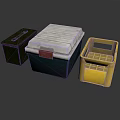 Household Storage Boxes with Black White Red and Yellow Lidded and Crate Designs