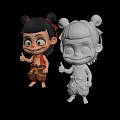 Cartoon Game Movie Character With Bun Hairstyle Red Ribbons Smiling Thumbs Up And Traditional Outfit