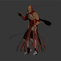 3D Game Movie Character in Red Gold Armor With Flowing Streamers And Dynamic Standing Pose