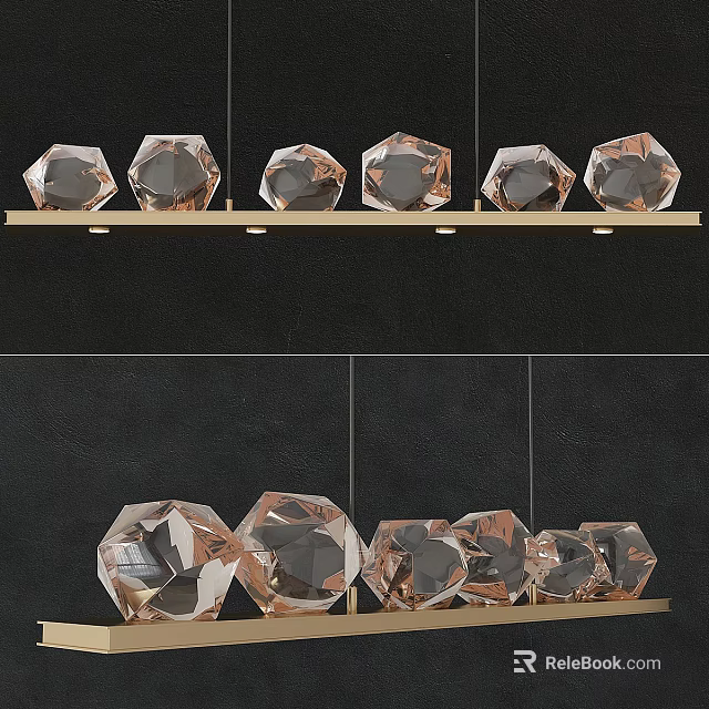 Multiple Modern Diamond Shaped Crystal Chandeliers Hanging in Luxurious Interior Design 3d model