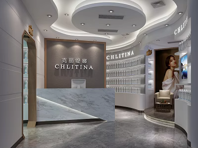Elegant CHLITINA Specialty Store Interior With Product Displays Reception Counter And Brand Signage 3d model