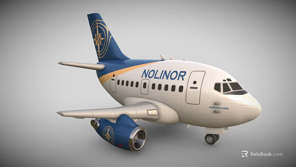 Nolinor BAE 146 Airliner With Blue Tail Gold Logo And White Body 3d model 