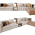 Modern Sectional Sofa with Multiple Cushions Beige and Light Brown and Side Table with Lamp 3d model