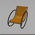 Modern Rocking Chair With Wooden Slats Seat And Black Metal Curved Frame
