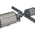 Space Station Module With Golden Exterior And Solar Panels Orbiting Earth