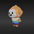 Cute Cartoon Monkey With Big Eyes Orange Head White Face And Rainbow Clothing