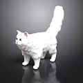 White Cat Figurine 3D Model With Detailed Fur Standing On Black Surface