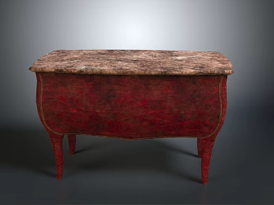 Red Furniture Cabinet With Marble Surface And Curved Wooden Legs Design 3d model