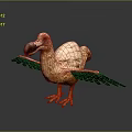 Light Colored Bird Sculpture With Spreading Wings And Orange Claws Standing On Dark Background