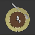 Hot Chocolate Drink In Yellow Cup With Falling Sugar Cubes And Small Spoon