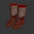 Tall Red Patterned Boots With Beige Cuff And Red Interior Textured Fabric 3d model