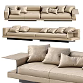 Comfortable Modern Beige Sectional Sofa With Multiple Plush Pillows And Side Table Extension 3d model