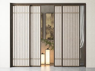 New Chinese-style sliding door 3d model