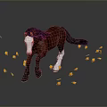 Brown And White Horse Running With Falling Yellow Petals On Dark Background