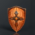 Wooden Medieval Shield With Metal Accents Cross Design And Riveted Edges