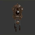 Elegant Brown Wooden Wall Clock With Intricate Carvings And Decorative Pendulums