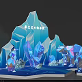 Ice Snow Theme Decor With Geometric Polar Bear Iceberg And Blue Crystals 3d model