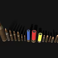 Collection of Various Size Colorful Bullets as Weapon Ammunition on Black Background