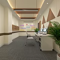 Modern Public Office Space With Workstations Computers Potted Plant And Triangular Wall Decorations 3d model