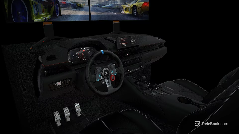 Racing Simulator Amusement Equipment With Steering Wheel Dashboard Pedals Dual Screens And Racing Game 3d model 