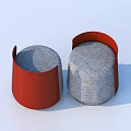 Two Round Stools With Gray Fabric Seats And Red Wrapped Design 3d model