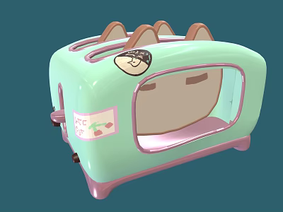 Cute Green Toaster With Cartoon Design And Pink Accents Transparent Window 3d model