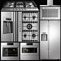 Modern Black Stainless Steel Kitchen Appliances With Gas Stove Refrigerator And Ovens