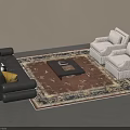 Modern Sofa And Coffee Table Set With Light Armchairs Books And Patterned Rug 3d model
