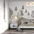 Kids Room Interior With Forest Deer Wall Art Cloud Chandelier And Wooden Floor