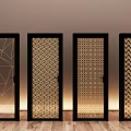 Four Modern Interior Glass Doors With Black Frames Geometric Patterns And Lighting 3d model