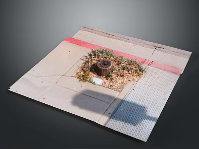 Stone Slab Center With Wooden Tree Stump Surrounded By Gravel Red Lines And Shadow 3d model