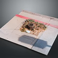 Stone Slab Center With Wooden Tree Stump Surrounded By Gravel Red Lines And Shadow