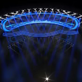 Futuristic Stage With Blue Lighting And Reflection Effects