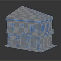 Two Story Building Model Featuring Green Roof White Walls Arched Windows Balcony And Green Doors