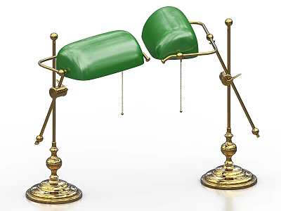 Elegant Vintage Table Lamps With Brass Base And Green Shade Design 3d model