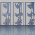Three Blue Hinged Doors Featuring Bamboo Leaf Patterns On Light Background With Floor Reflections 3d model