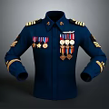 Dark Blue Military Uniform With Gold Shoulder Epaulettes Medals And Arm Patches