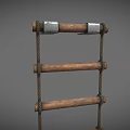 Wooden Rope Ladder Featuring Wooden Steps Metal Brackets and Rope Fastenings