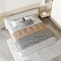 Modern Minimalist Double Bed With Upholstered Headboard Gray Bedding And Potted Plant